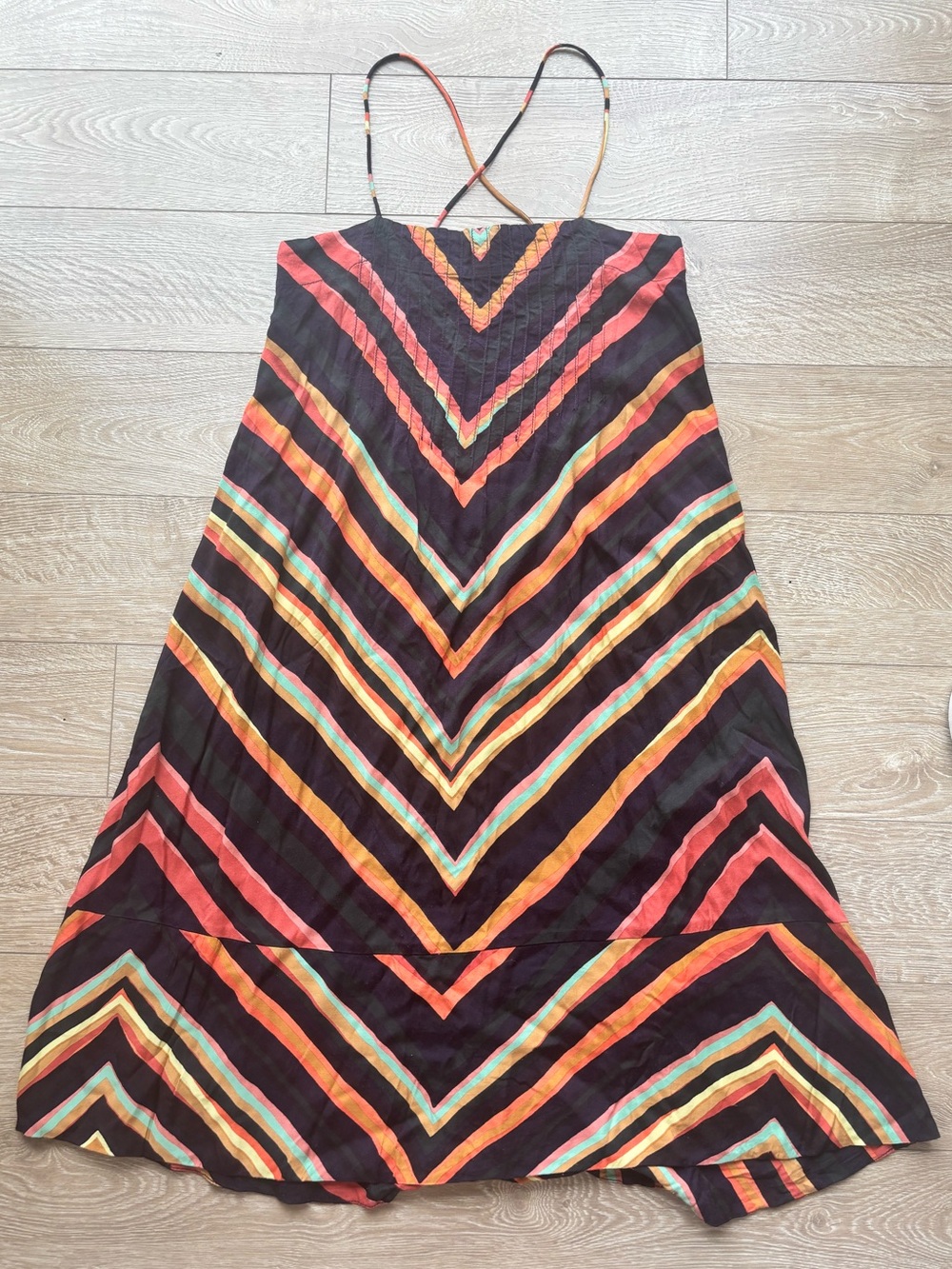 By Anthropologie Chevron Slip Dress | Size XS | Black Multicolor